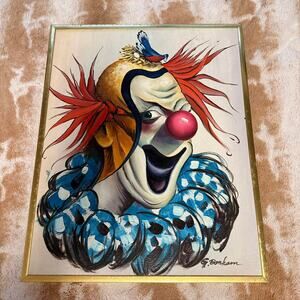 Unique G Bonham Original Clown Oil Painting Mid Century Framed Art 21x17 MCM